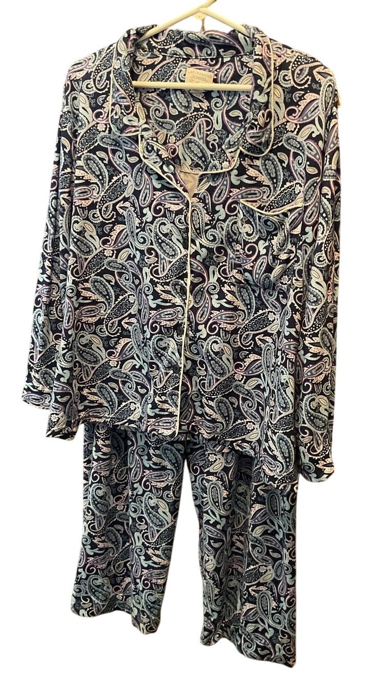 Lati Fashion Intimates Collection XL 2pcs Pants & Top Pajama Set Paisley Blue